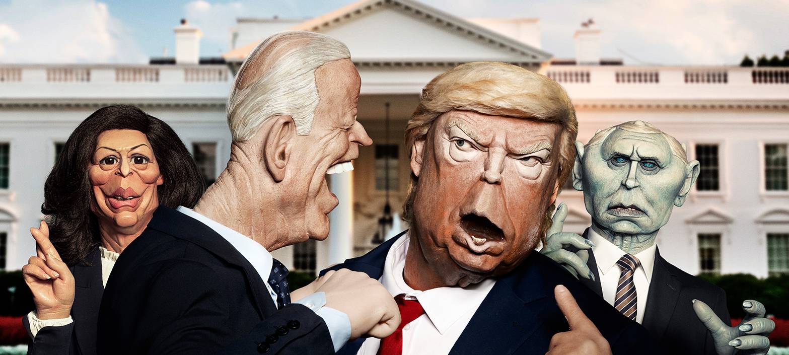 Biden und Trump als Latexpuppen.