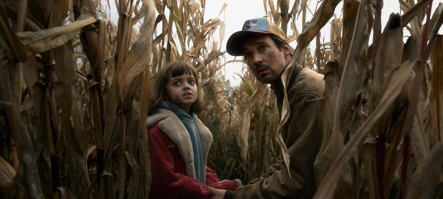 Sven und Charlie verstecken sich im Feld.