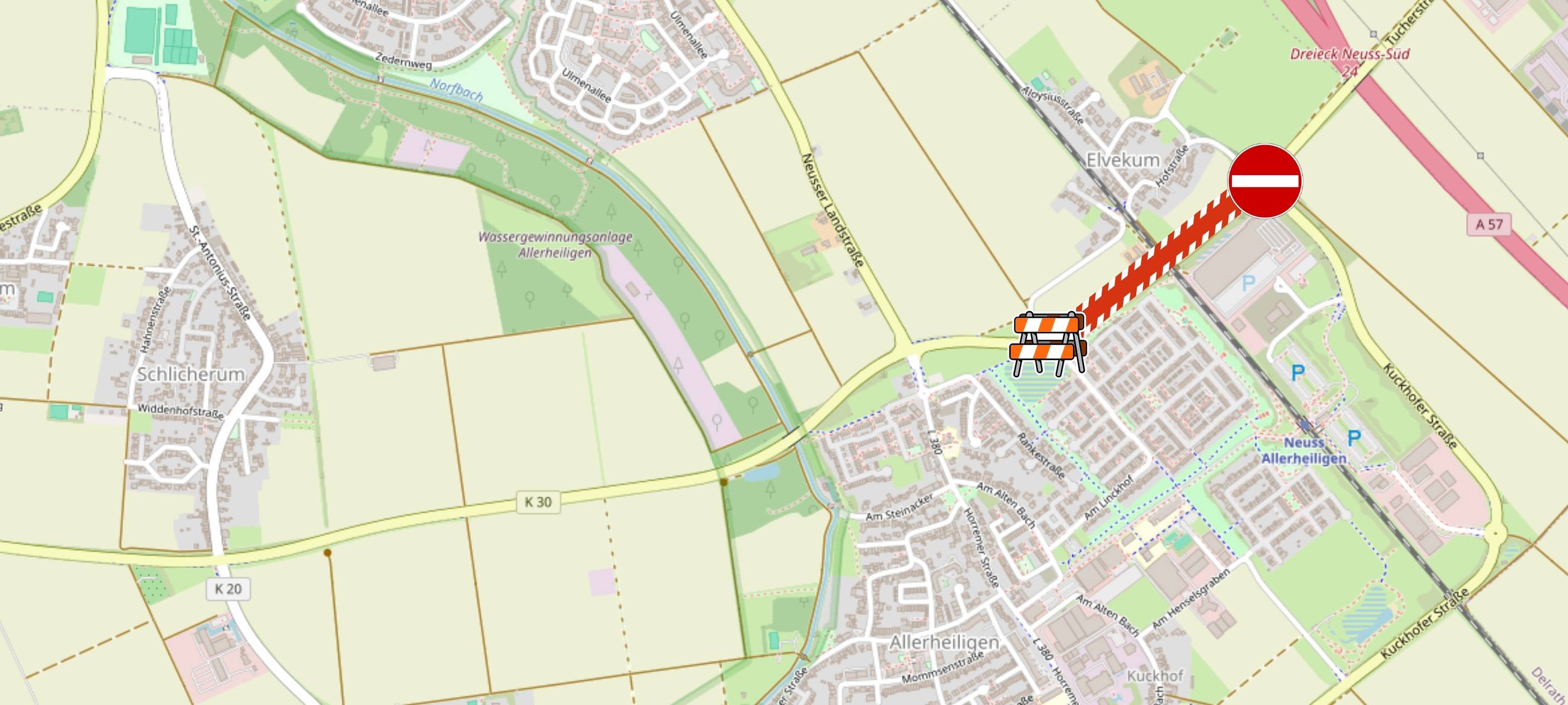 K30 in Neuss-Allerheiligen nach Rohrbruch gesperrt