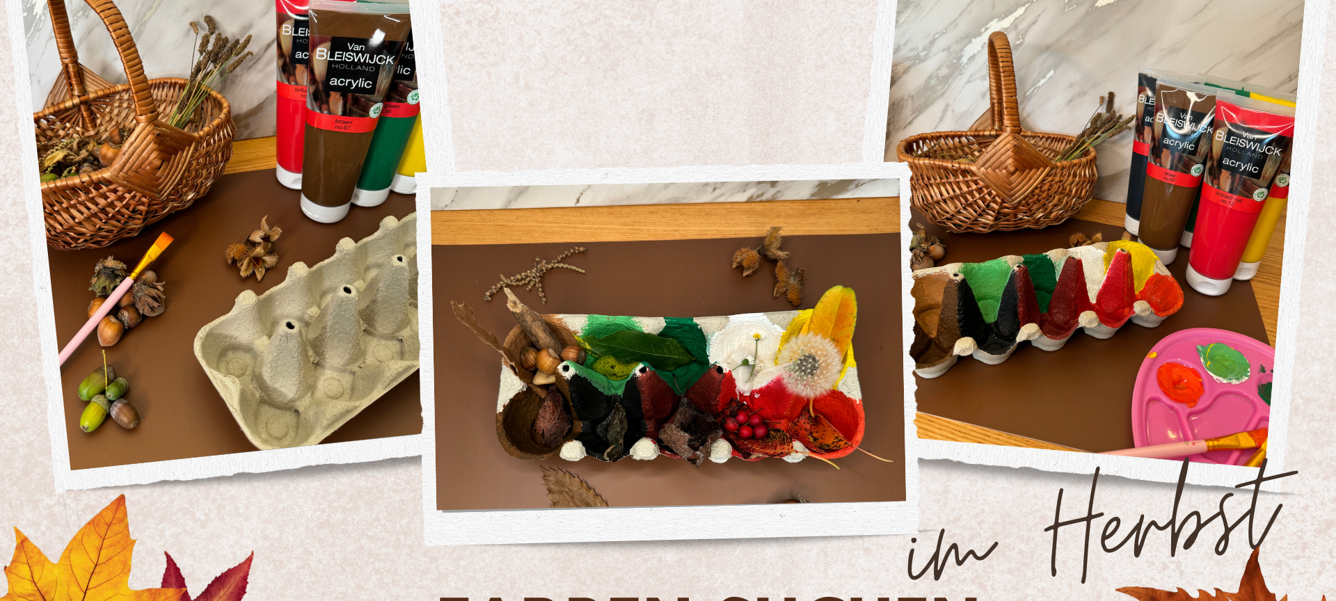 bunter Eierkarton zum Farben suchen in der Natur / im Herbst