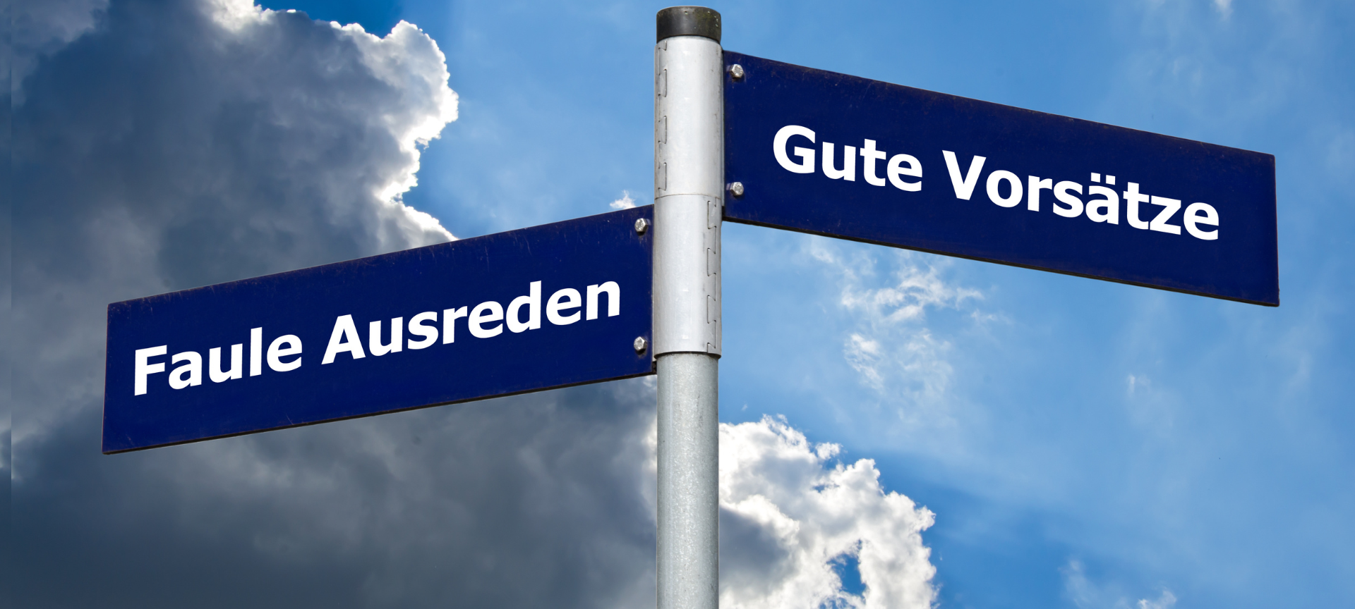 Neujahrsvorsätze / 2 Straßenschilder mit der Beschriftung: Faule Ausreden oder gute Vorsätze?